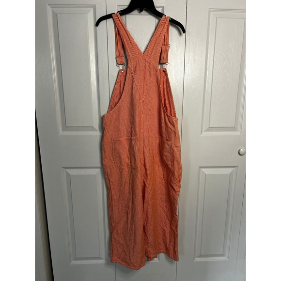 Vintage Carolina Blues Women Coral White Small Checks Denim Overalls Size Large - Picture 2 of 4